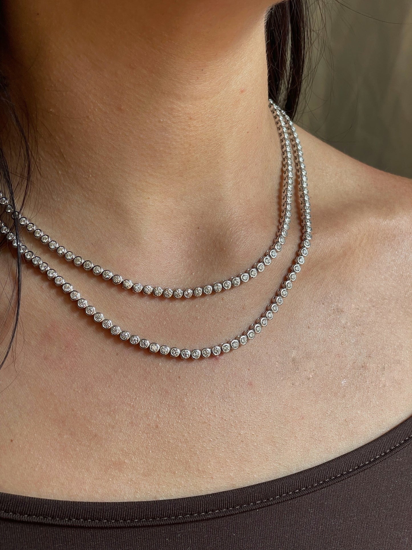 Allegra Bezel Tennis Necklace Moissanite Vermeil