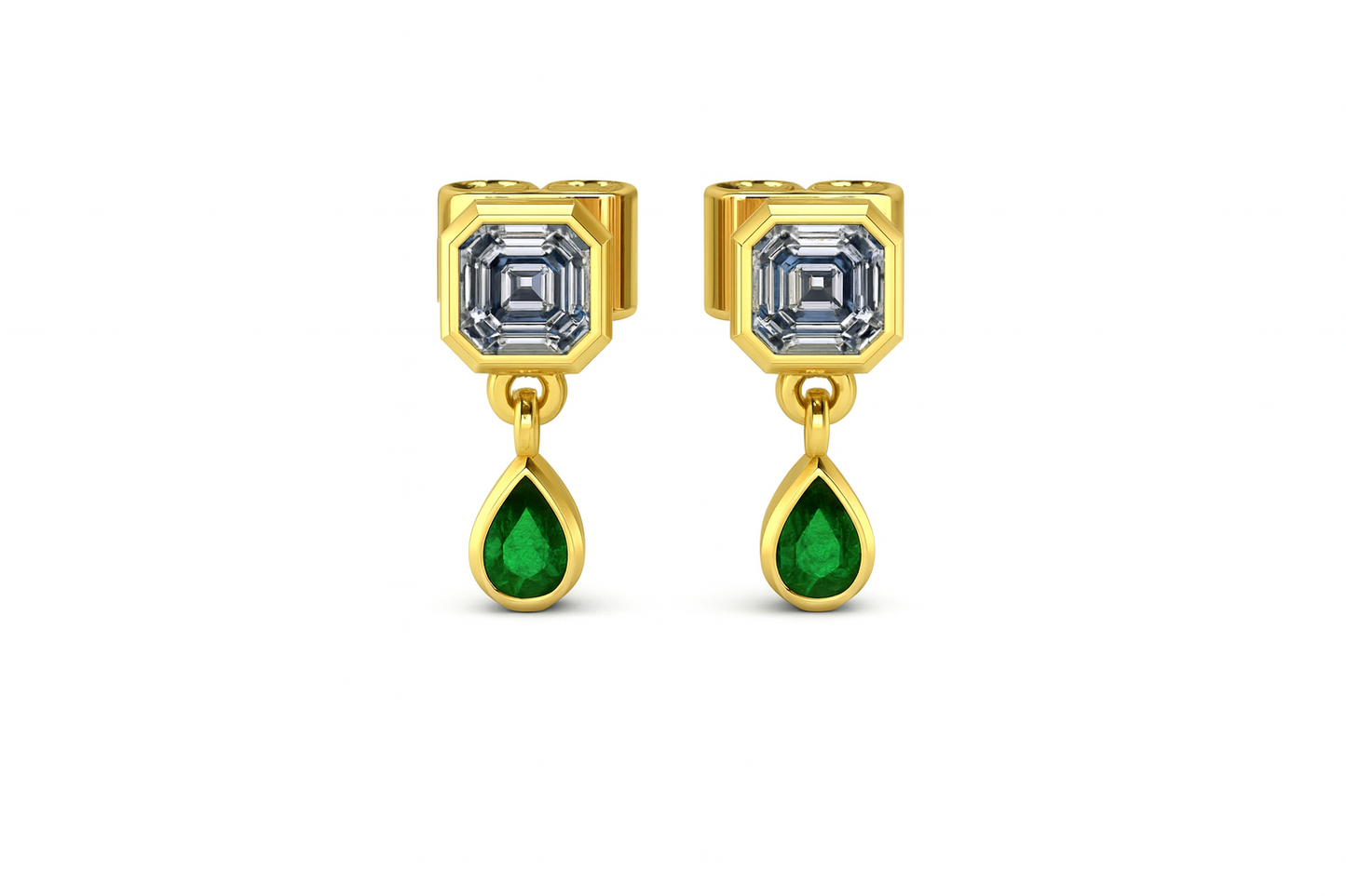 Dietrich Asscher Moissanite & Lab Emerald Drop Gold