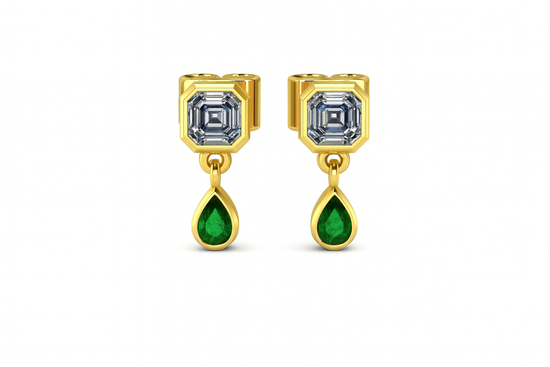 Dietrich Asscher Moissanite & Lab Emerald Drop Gold