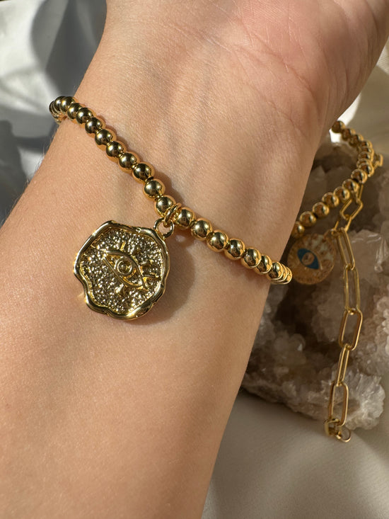 Beaded Coin Evil Eye Bracelet | Gold Filled