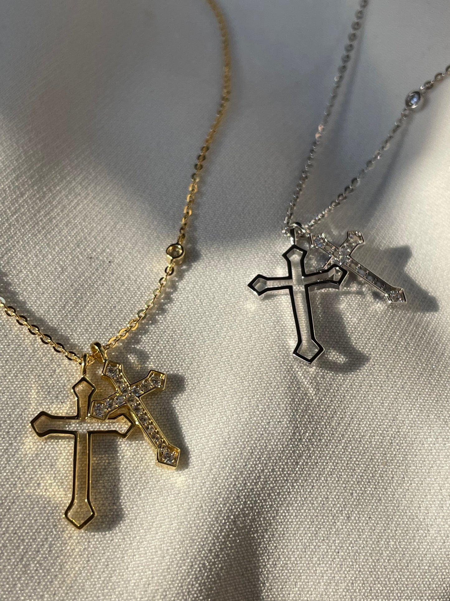 Dual Vermeil Cross Necklace | Cable Chain