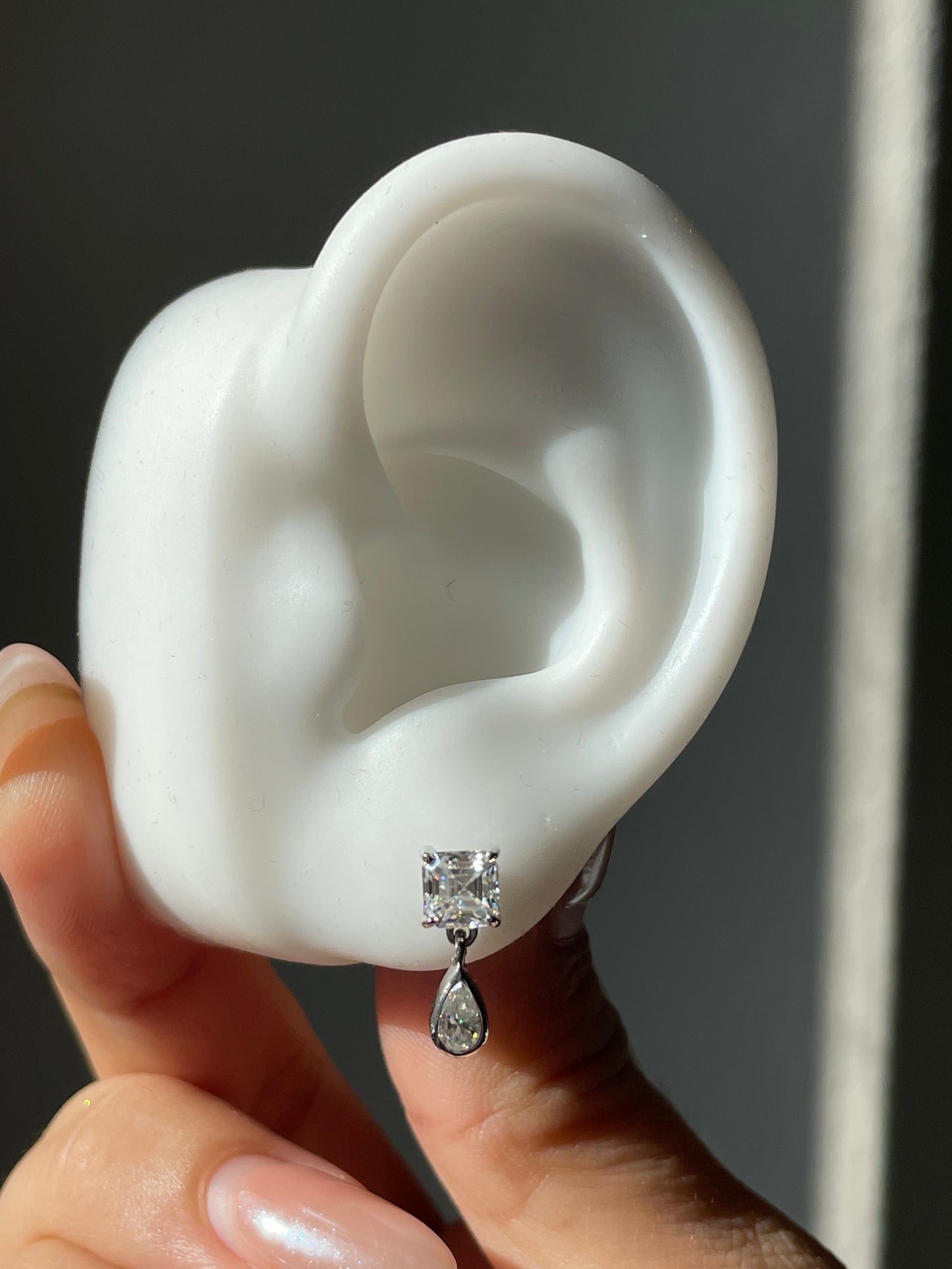 Dietrich Asscher Moissanite Drop Silver