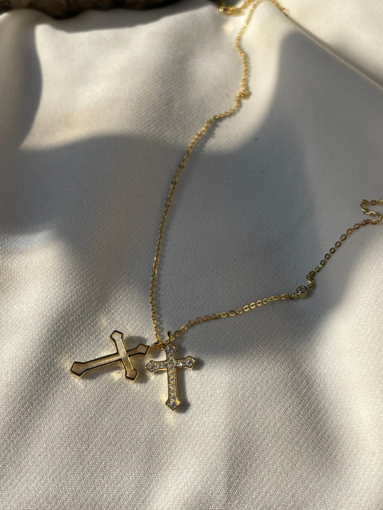 Dual Vermeil Cross Necklace | Cable Chain