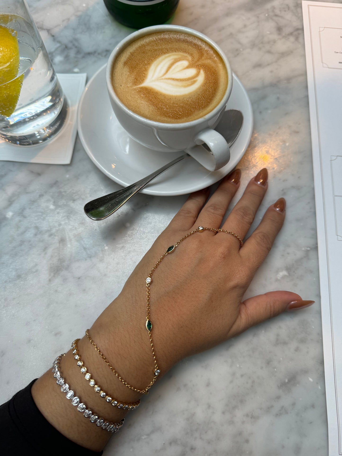 Aria Hand Chain Emerald & Moissanite Vermeil