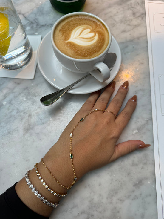 Aria Hand Chain Emerald & Moissanite Vermeil