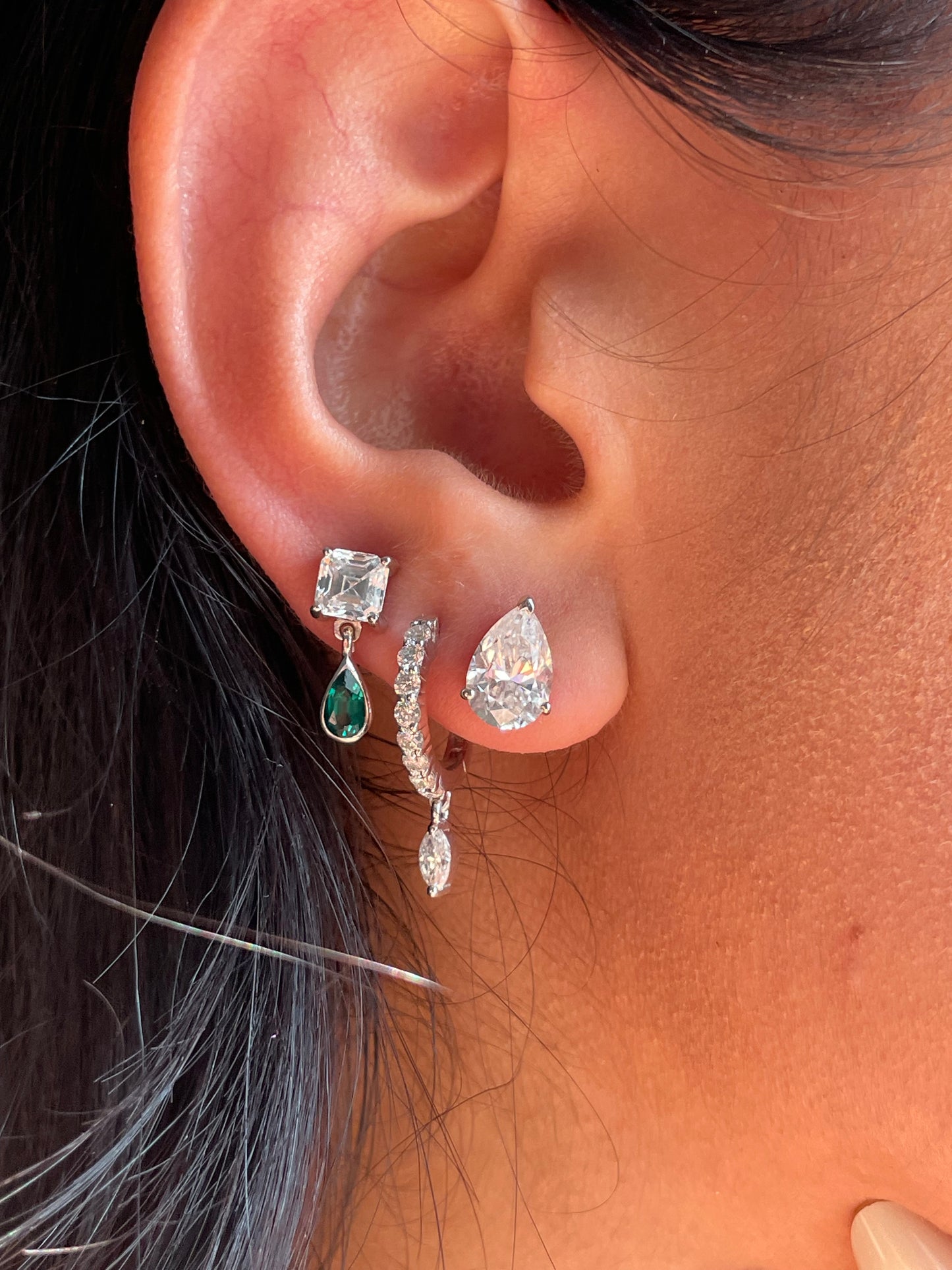 Dietrich Asscher Moissanite & Lab Emerald Drop Gold