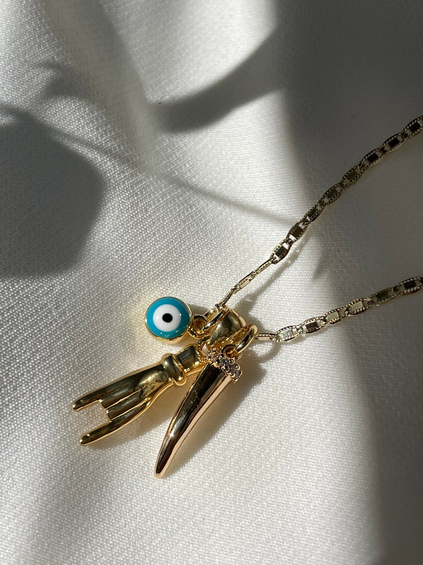 Malocchio Trio Evil Eye Necklace | Gold Filled Italian