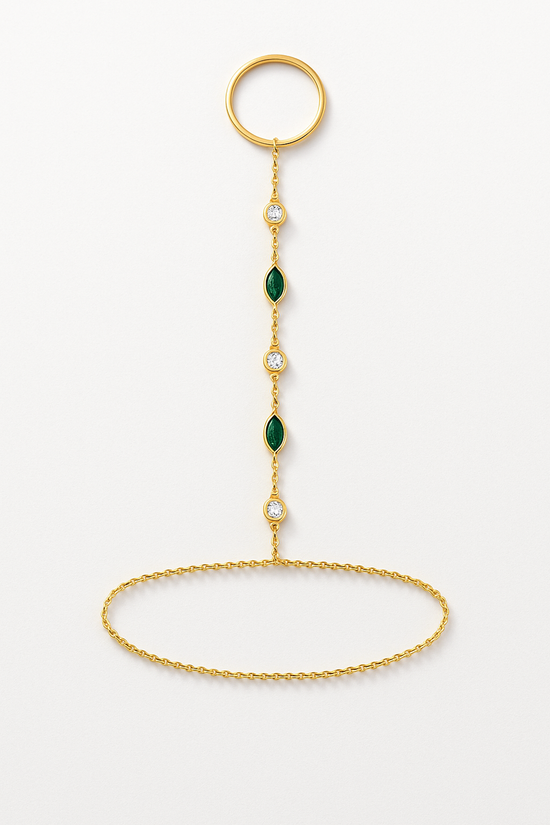 Aria Hand Chain Emerald & Moissanite Vermeil