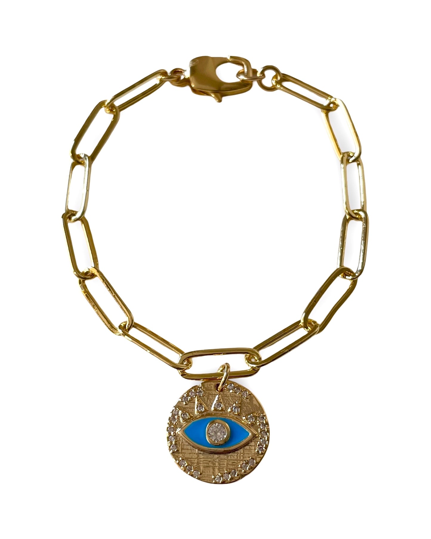 Oceans Evil Eye Bracelet | Paperclip chain gold filled