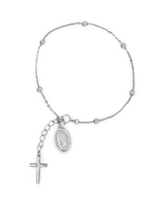 Rosary Bracelet | Virgin Mother Charm & Cross Sterling Silver
