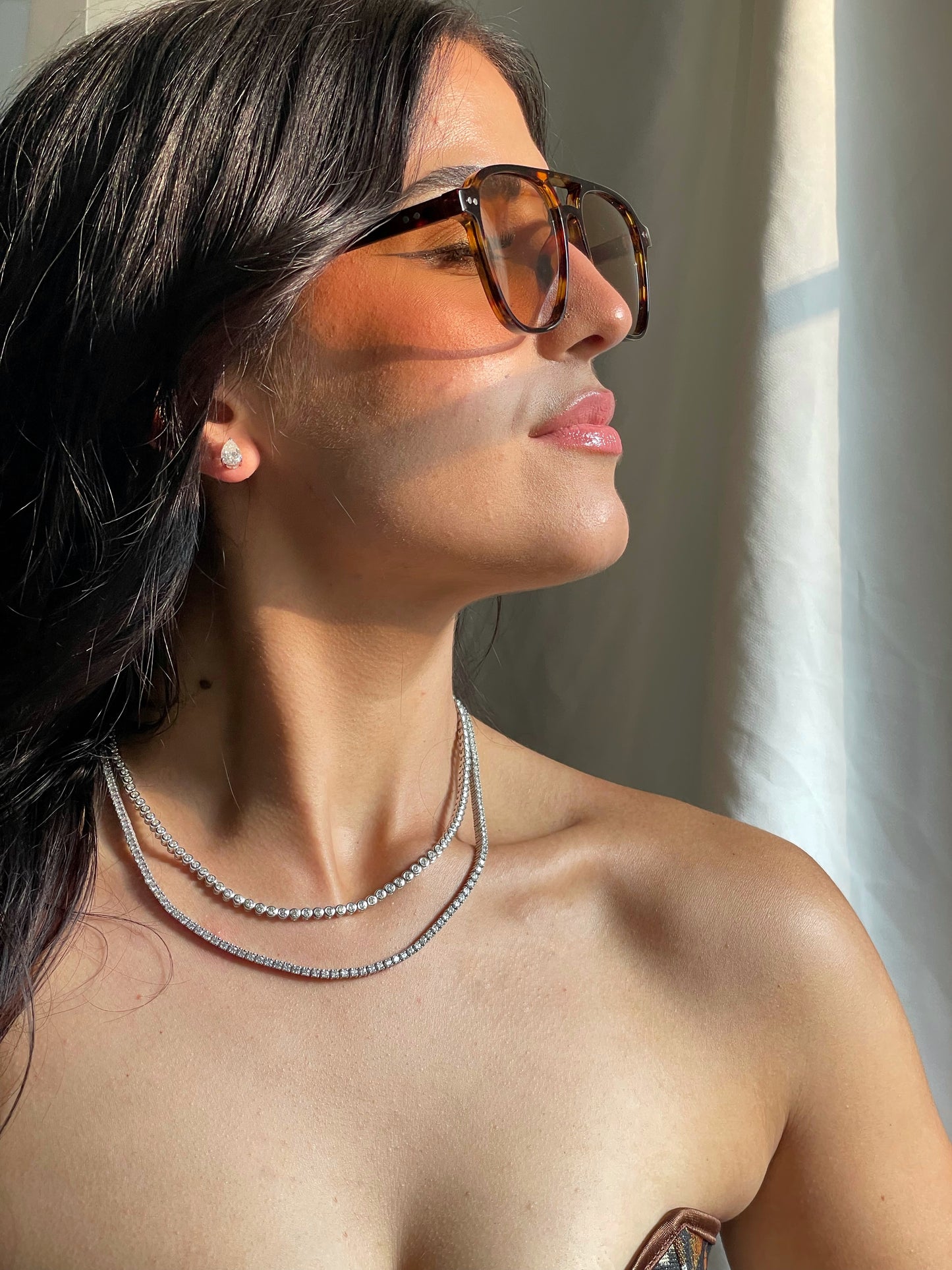 Allegra Bezel Tennis Necklace Moissanite Silver