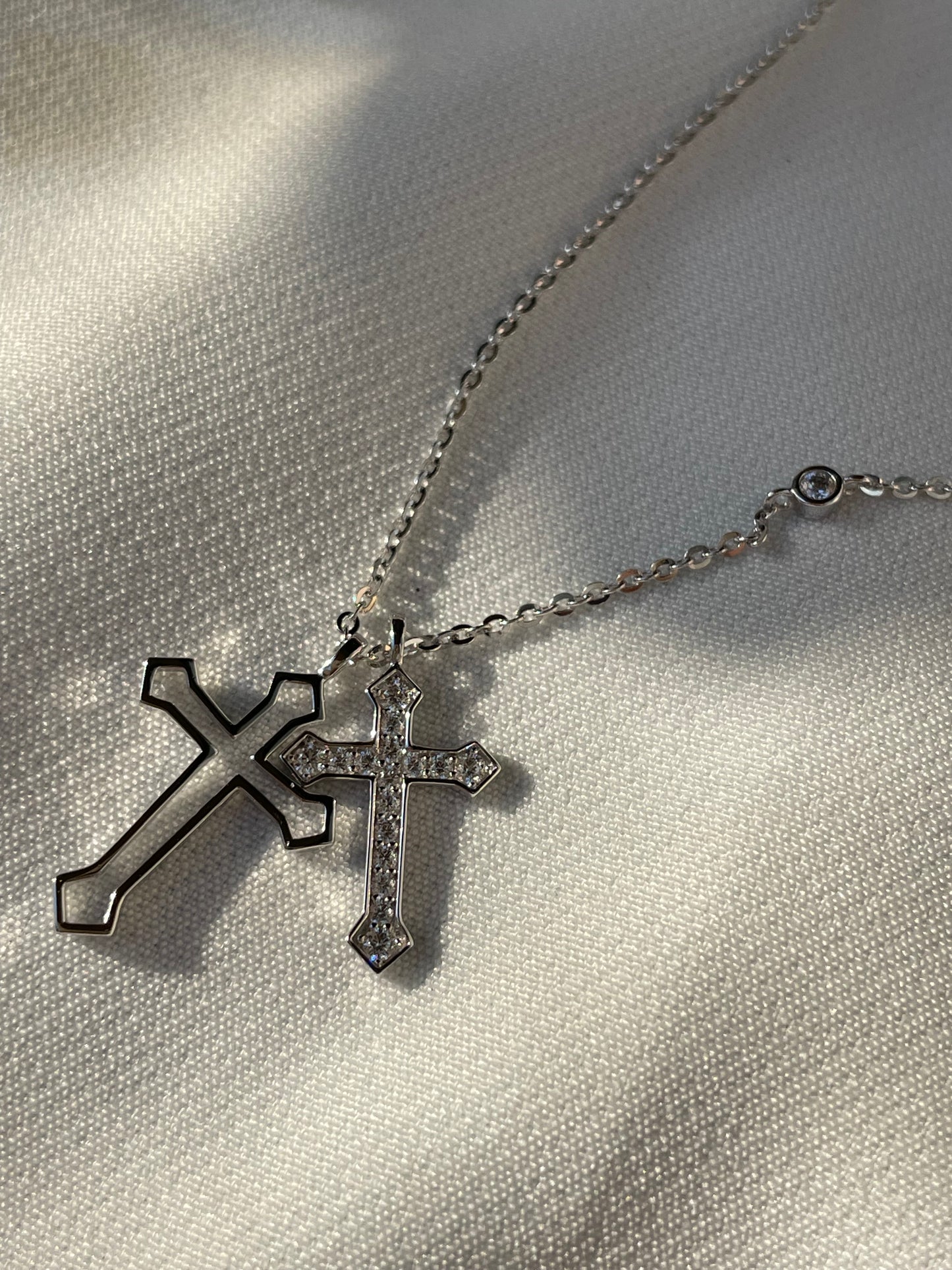 Dual Vermeil Cross Necklace | Cable Chain