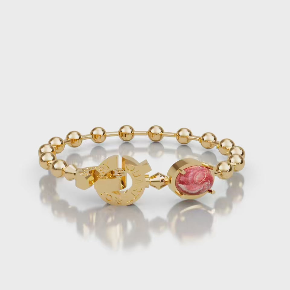 CHANTIDEZ X QC Connected Ball Chain - Rhodochrosite Cabochon Bracelet