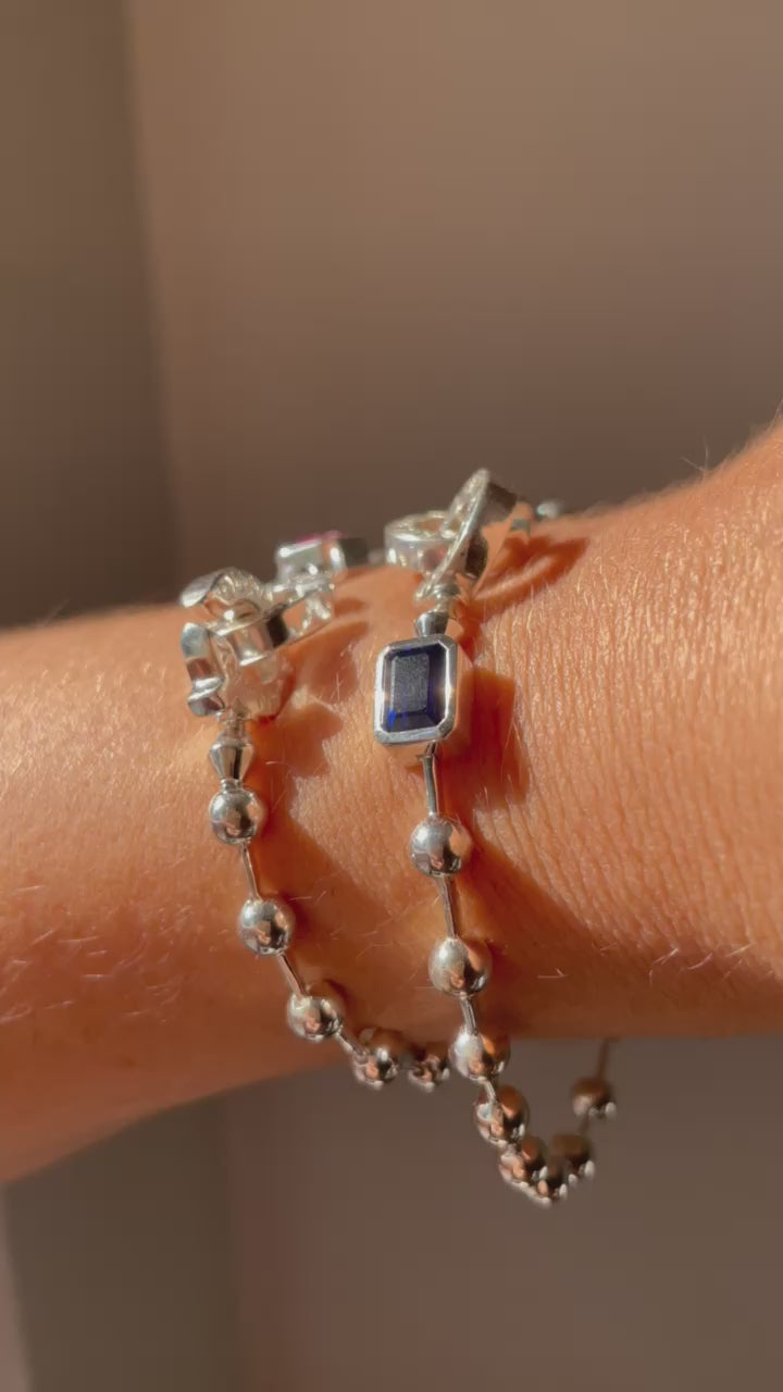 Connected Ball Chain - Emerald Cut Birthstone Bracelet