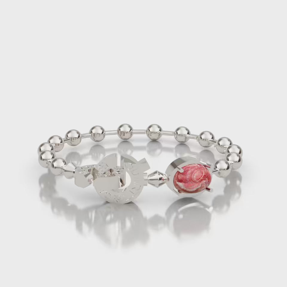 CHANTIDEZ X QC Connected Ball Chain - Rhodochrosite Cabochon Bracelet