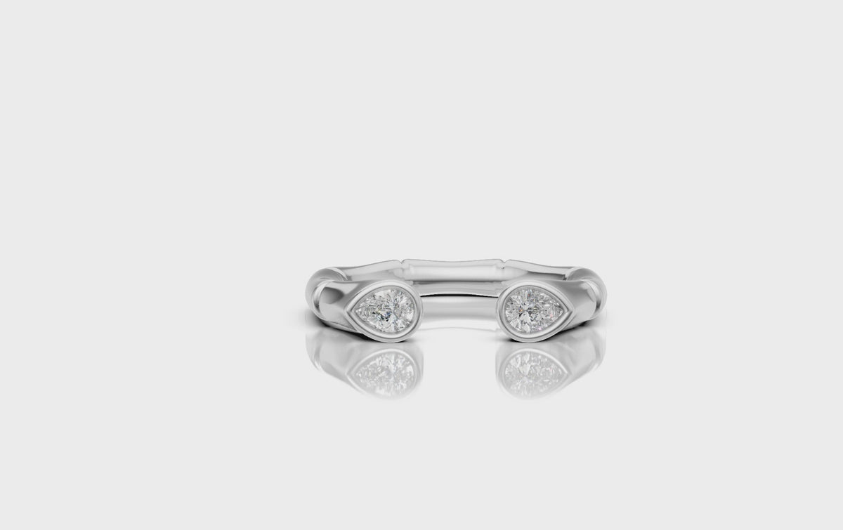 Bamboo Open Pear Shape Ring Silver and 10K White Gold