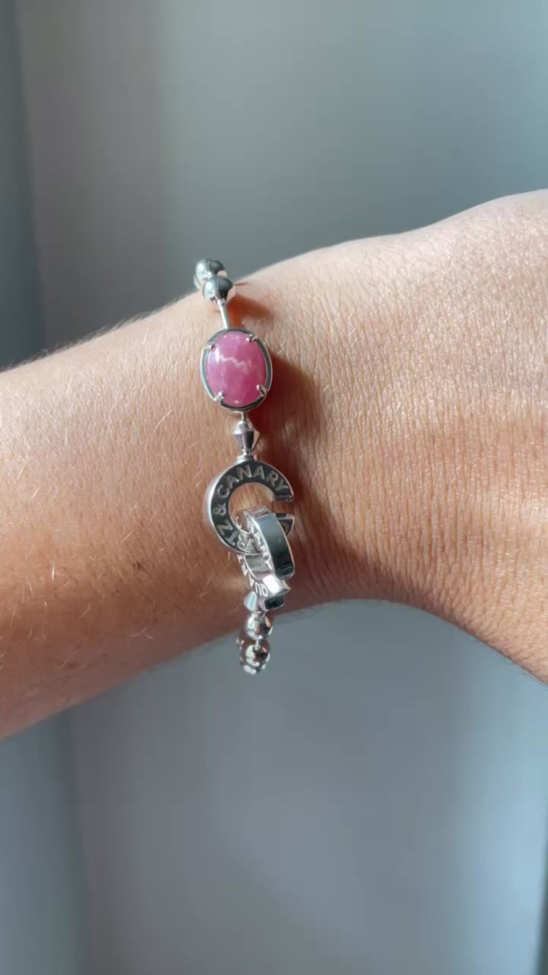 CHANTIDEZ X QC Connected Ball Chain - Rhodochrosite Cabochon Bracelet