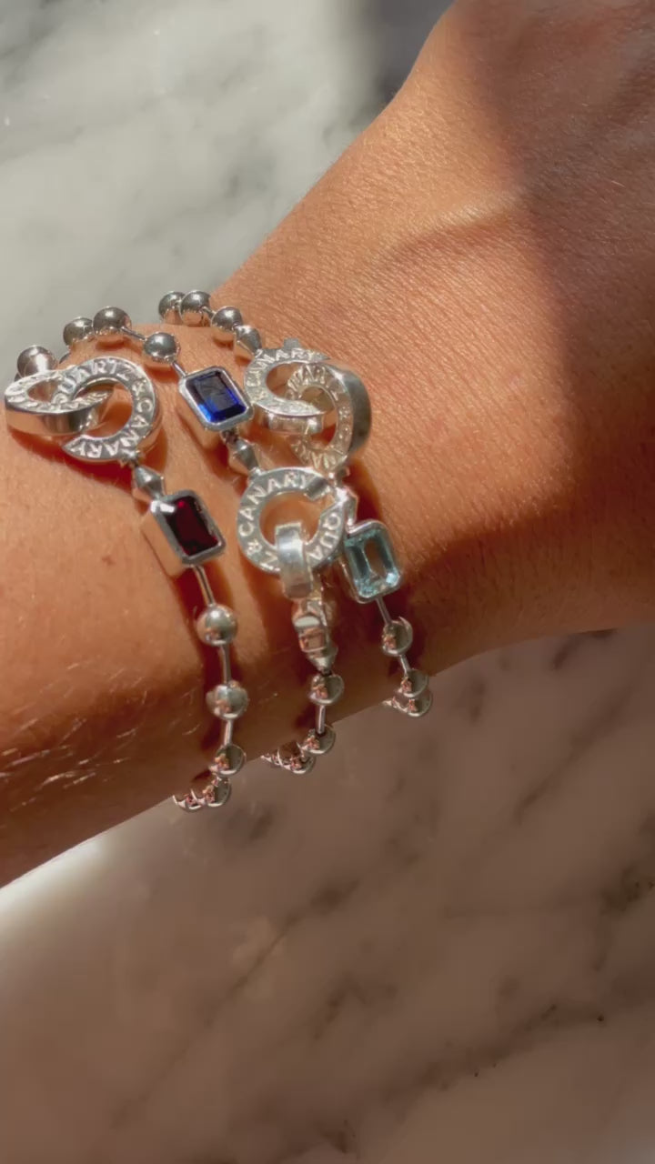 Connected Ball Chain - Emerald Cut Birthstone Bracelet