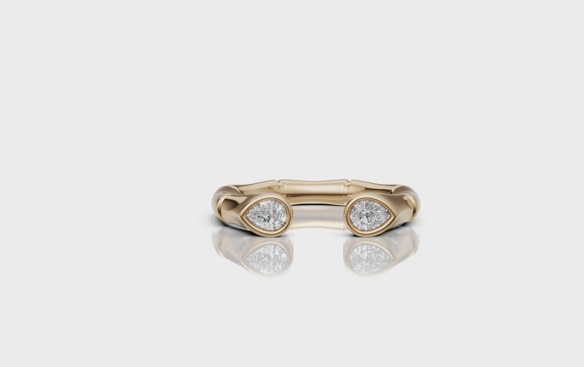 Bamboo Open Pear Shape Ring Vermeil and 10K Yellow Gold